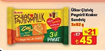Ülker Çiziviç Peynirli Kraker Sandviç 3X82 G