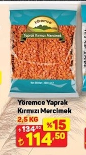 Yöremce Yaprak Kırmızı Mercimek 2.5Kg