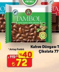 Kahve Dünyası Tambol Antep Fıstıklı Bitlik Çikolata 77G