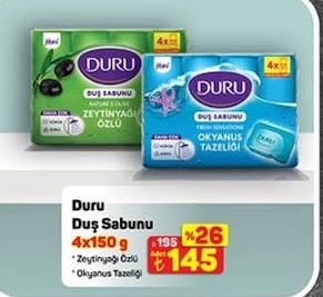 Duru Duş Sabunu 4X150G Zeytinyağlı Özlü Ve Okyanus Tazeliği