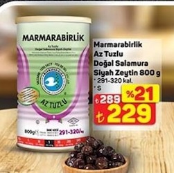 Marmarabirlik Az Tuzlu Doğal Salamura Siyah Zeytin 800 G
