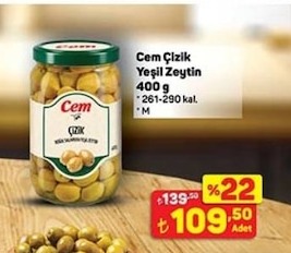 Cem Çizik Yeşil Zeytin 400 G
