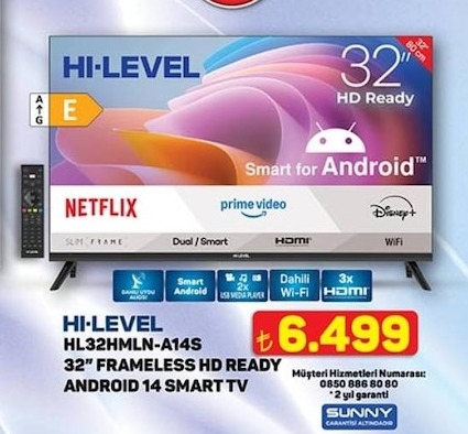 Hi-Level 32" "Frameless" "Hd" Ready "Android" 14 "Smart" Tv