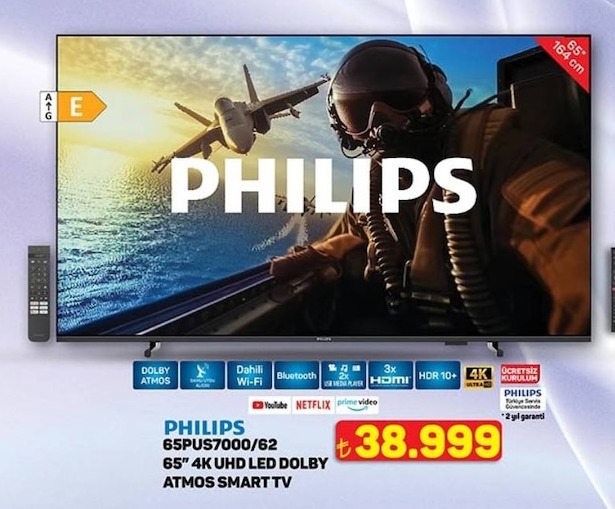 Philips 65" "4K" "Uhd" "Led" "Dolby" "Atmos" "Smart" Tv