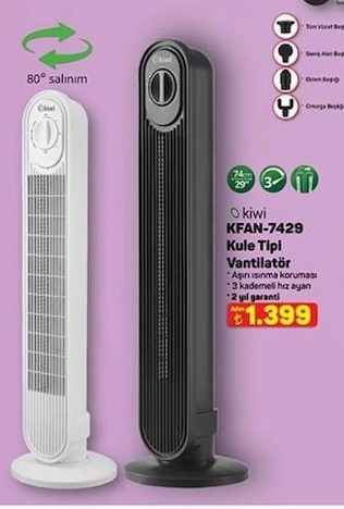Kiwi Kfan-7429 Kule Tipi Vantilatör 3 Kademeli