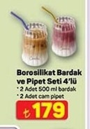 Borosilikat Bardak Ve Pipet Seti 4'Lü 2 Adet 500 Ml Bardak 2 Adet Cam Pipet
