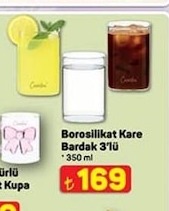 Borosilikat Kare Bardak 3 Lü 350 Ml