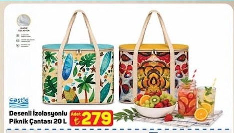 Castle Desenli Izolasyonlu Piknik Çantası 20 L