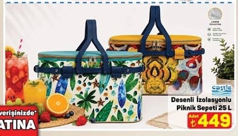 Castle Desenli Izolasyonlu Piknik Sepeti 25 L