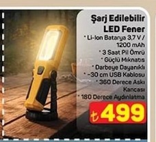 Sarj Edilebilir Led Fener