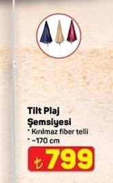 Tilt Plaj Şemsiyesi Kırılmaz Fiber Telli ~170 Cm