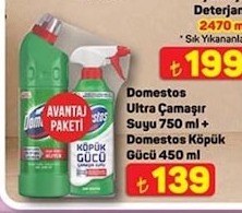 Domestos Ultra Çamaşır Suyu 750 Ml + Domestos Köpük Gücü 450 Ml