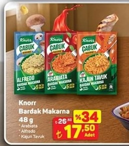 Knorr Bardak Makarna 48 G Arabiata, Alfredo, Kajun Tavuk