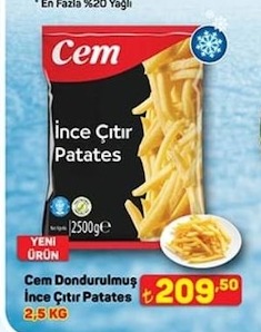 Cem Dondurulmuş İnce Çıtır Patates 2,5 Kg