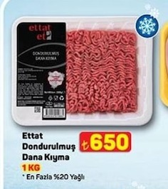 Ettat Dondurulmus Dana Kiyma 1 Kg