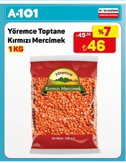 Yöremce Toptane Kirmizi Mercimek 1Kg