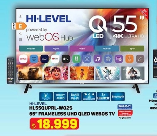 Hi-Level Hl55Quprl-W02S 55" Frameless Uhd Qled Webos Tv