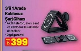 3'Ü 1 Arada Kablosuz Şarj Cihazı