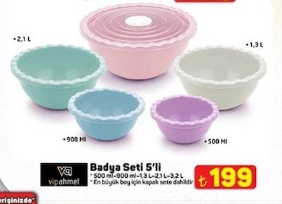 Badya Seti 5'Li 500 Ml-900 Ml-1.3 L-2.1 L-3.2 L