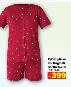 Pj Cozy Kısa Kol Düğmeli Şortlu Takım S-M-L-Xl