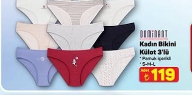 Dominant Kadın Bikini Külot 3'Lü Pamuk İçerikli S-M-L