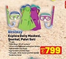 Bestway Explora Dalış Maskesi, Şnorkel, Palet Seti