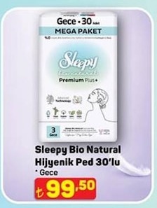 Sleepy Bio Natural Hijyenik Ped 30'Lu Gece