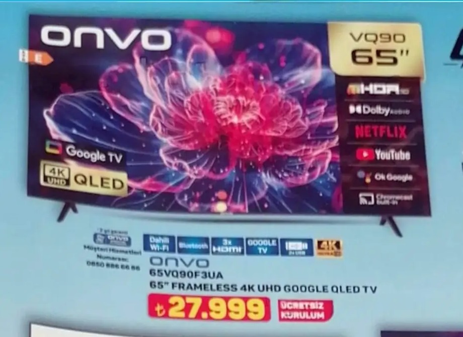 Onvo Vq90 65" Frameless 4K Uhd Google Qled Tv