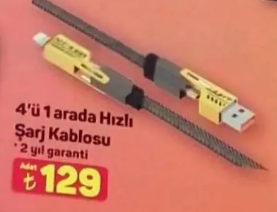 4'Ü 1 Arada Hızlı Şarj Kablosu