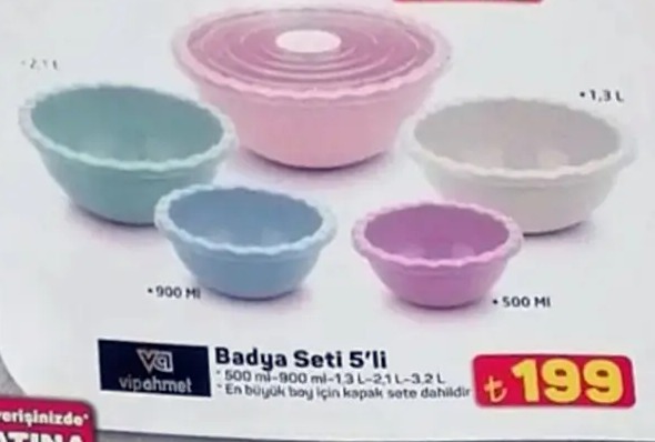 Badya Seti 5'Li 500Ml-900Ml-1.3L-2.1L-3.2L