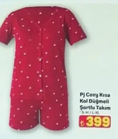 Pj Cozy Kisa Kol Dugmeli Shortlu Takim S-M-L-Xl