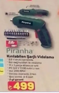 Piranha Kınılabılen Şarjlı Vidalama