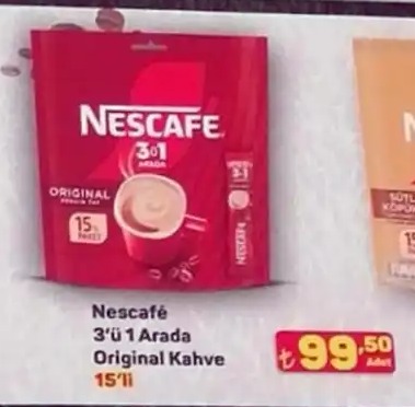 Nescafe 3'Ü 1 Arada Original Kahve 15'Li