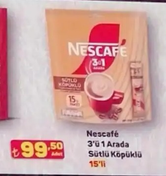 Nescafe 3'Ü 1 Arada Sütlü Köpüklü 15'Li