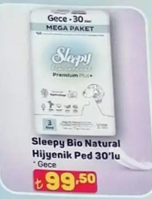 Sleepy Bio Natural Hijyenik Ped 30'Lu Gece