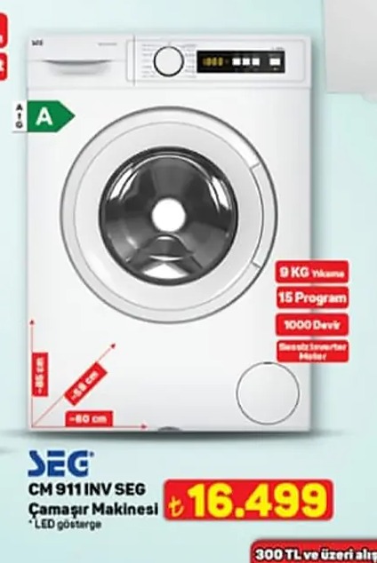 Seg Cm 911 Inv Seg Çamaşır Makinesi 9Kg