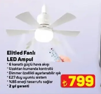 Elitled Fanlı Led Ampul 6 Kanatlı Güçlü Hava Akışı Uzaktan Kumanda Dimmer Ayarlı Işık