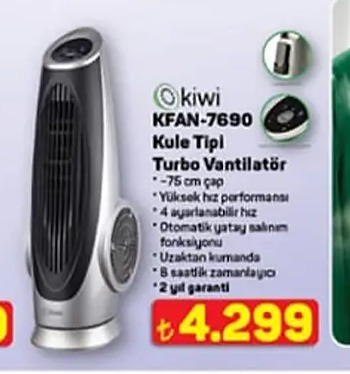 Kiwi Kfan-7690 Kule Tipi Turbo Vantilatör