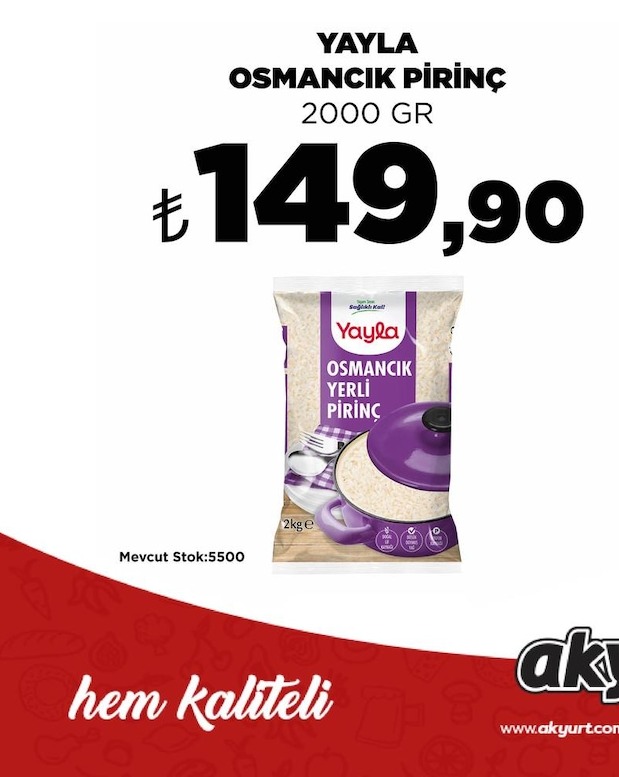 Yayla Osmancık Pirinç 2000 Gr