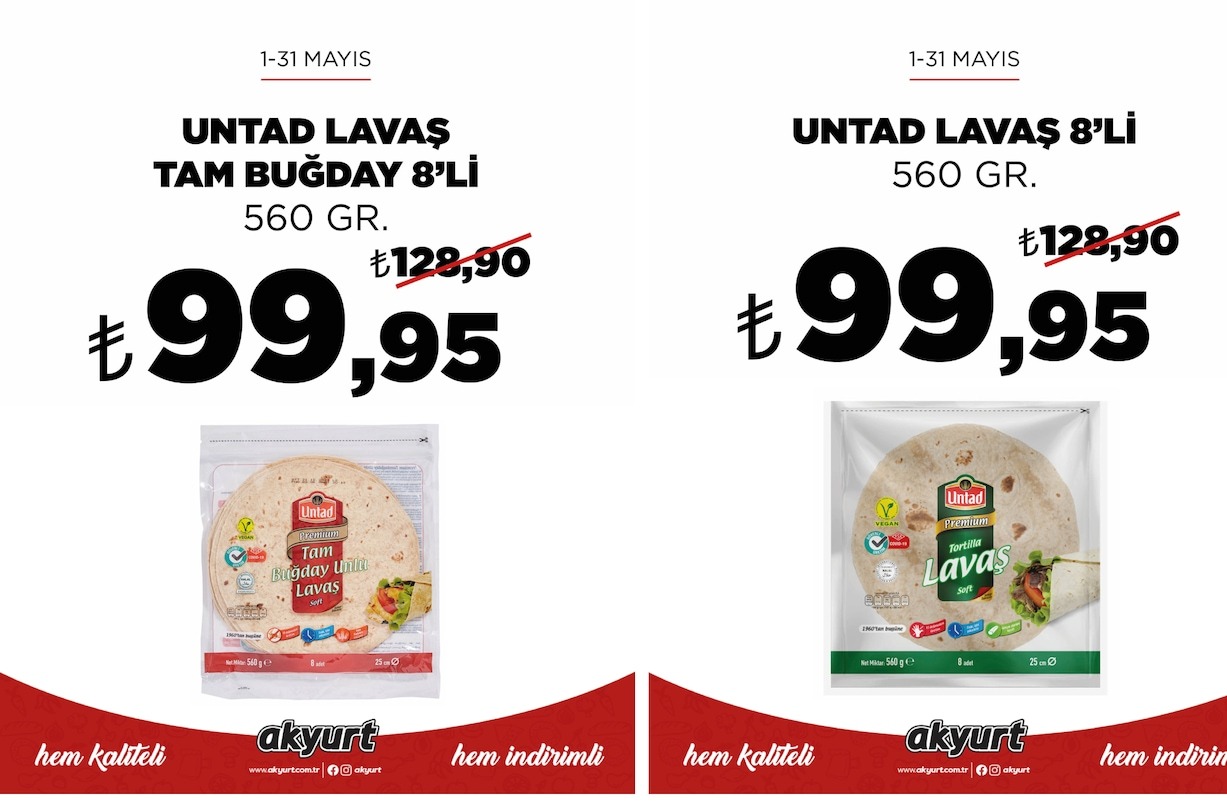 Untad Lavaş Tam Buğday 8'Li 560 Gr.