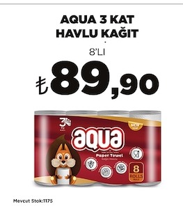 Aqua 3 Kat Havlu Kağıt 8'Li