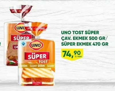 Uno Tost Süper Çav. Ekmek 500 Gr/ Süper Ekmek 470 Gr