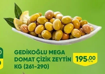 Gedikoğlu Mega Domat Çizik Zeytin Kg (261-290)