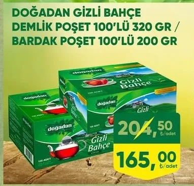 Doğadan Gizli Bahçe Demlik Poşet 100'Lü 320 Gr / Bardak Poşet 100'Lü 200 Gr
