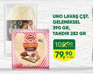 Uno Lavaş Çşt. Geleneksel 390 Gr, Tandır 282 Gr