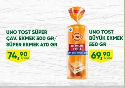 Uno Tost Süper Çav. Ekmek 500 Gr/ Süper Ekmek 470 Gr