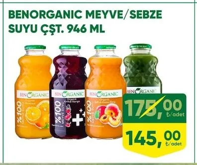 Benorganic Meyve/Sebze Suyu Çşt. 946 Ml