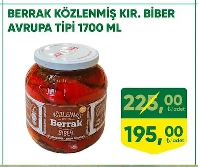 Berrak Közlenmiş Kırmızı Biber Avrupa Tipi 1700 Ml