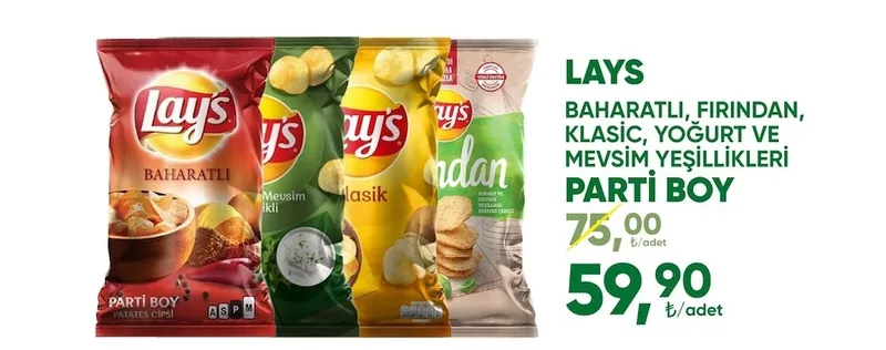 Lays Baharatli, Firindan, Klasi̇C, Yoğurt Ve Mevsi̇M Yeşi̇Lli̇Kleri̇ Parti̇ Boy