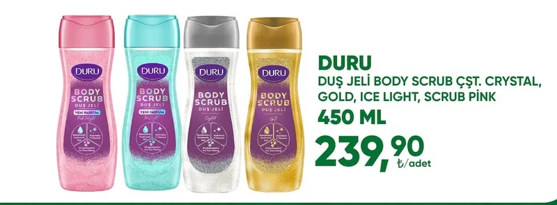 Duru Duş Jeli Body Scrub Çşt. Crystal, Gold, Ice Light, Scrub Pink 450 Ml